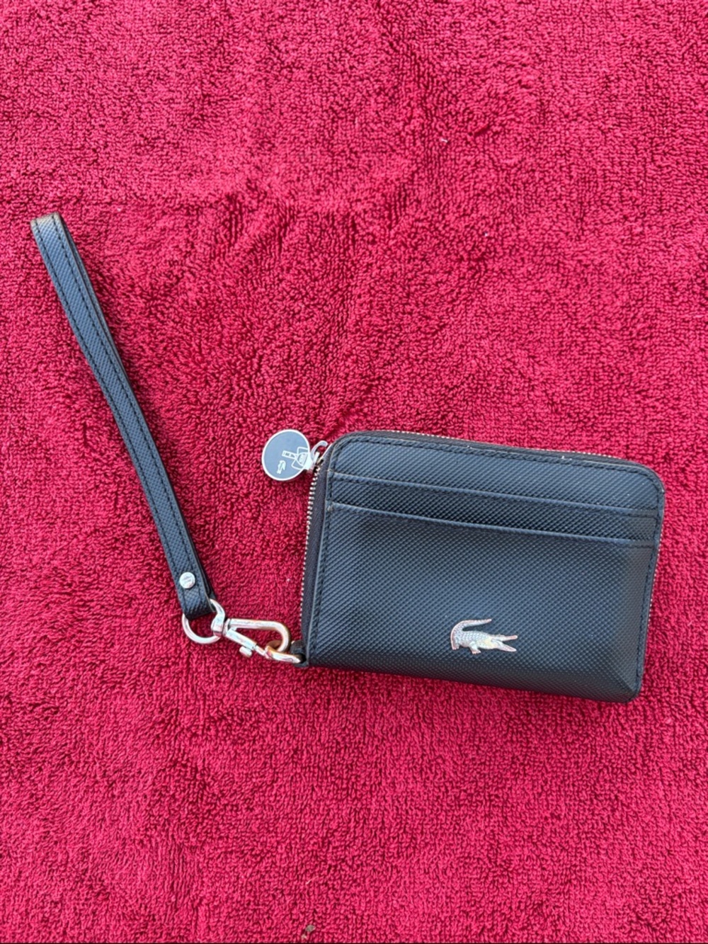 Lacoste Black Zip Wristlet Card Case with Silver Logo